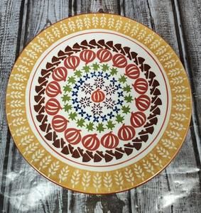 Yankee Candle Co Fall Pumpkins, Acorns, Wheat, Leaves Round Plate 8" EUC